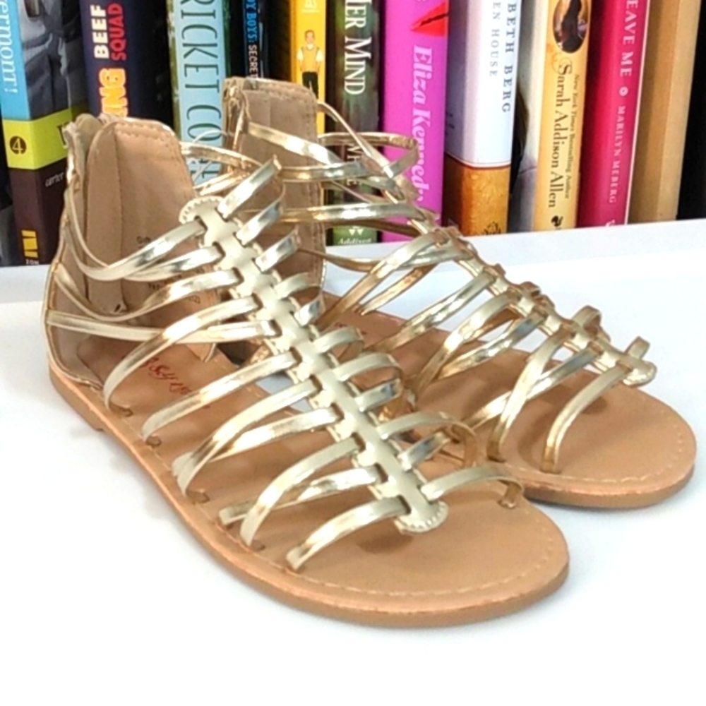 SELF ESTEEM GIRLS METALLIC GOLD GLADIATOR SANDALS SIZE 1 NWT